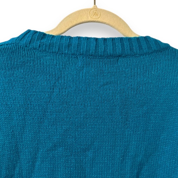 Vintage 80s Jenny Blue Knit Acrylic Cardigan Sweater Women's Size Medium Retro - Picture 10 of 16